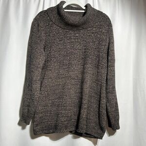 Karen Scott Women's Black & Brown Cowl Neck Split Hem Sweater Sz L